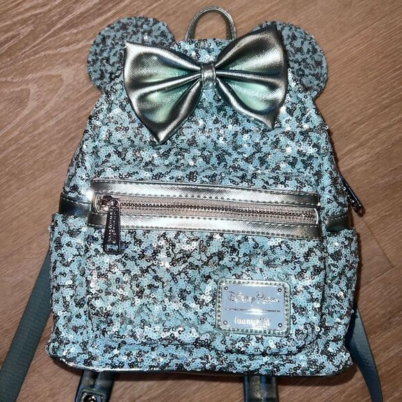 Loungefly Disney Parks Arendelle Aqua Frozen Minnie Ears Backpack Rare Retired main image 2